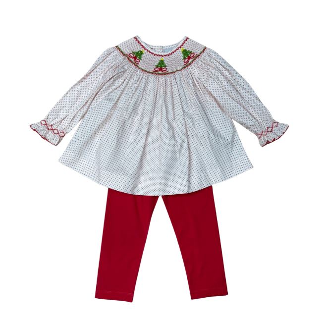 Smocked Christmas Tree & Bow Pant Set