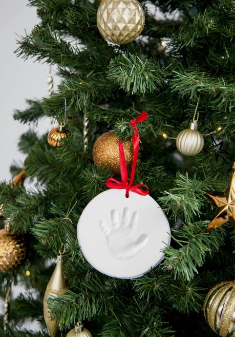 Baby Christmas Handprint or Footprint Clay Keepsake Ornament