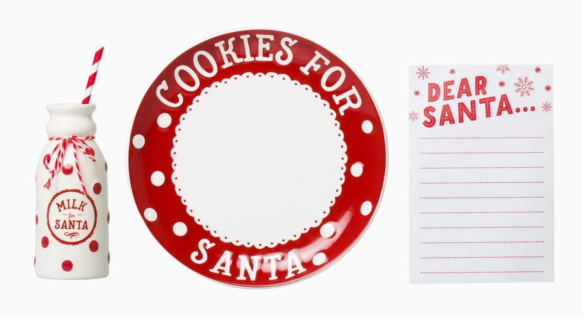 Christmas Santa's Milk Jug, Plate and Dear Santa Notepad Set