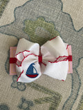 5.5” Sailboat Embroidered Hair Bow on Satin Elastic Headband