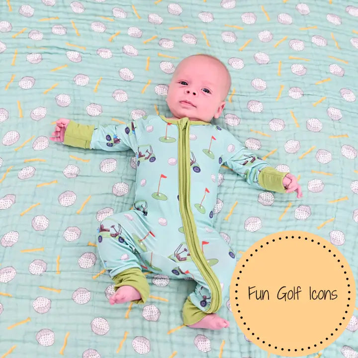 Hole in One Gold Baby Muslin Swaddle Blanket