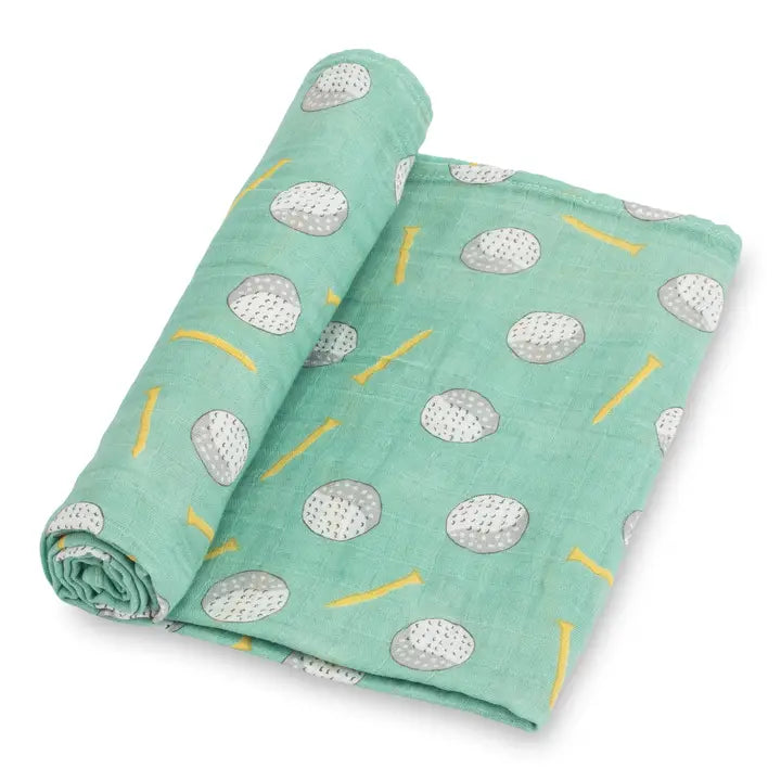 Hole in One Gold Baby Muslin Swaddle Blanket
