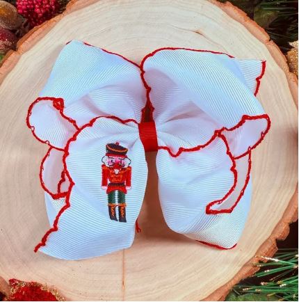 Nutcracker Embroidered Moonstitch Hair Bow Clip