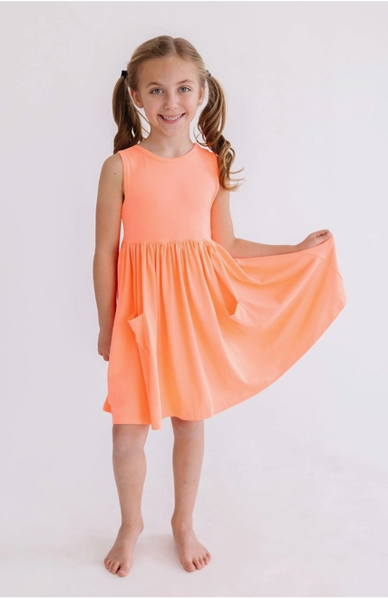 Neon Coral Tank Pocket Twirl Dress