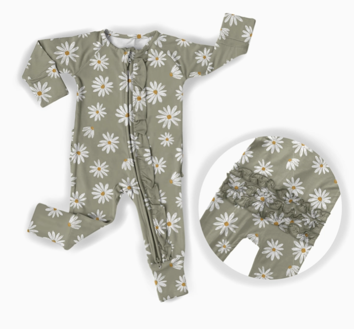 Sage Daisies Ruffle Baby Pajama