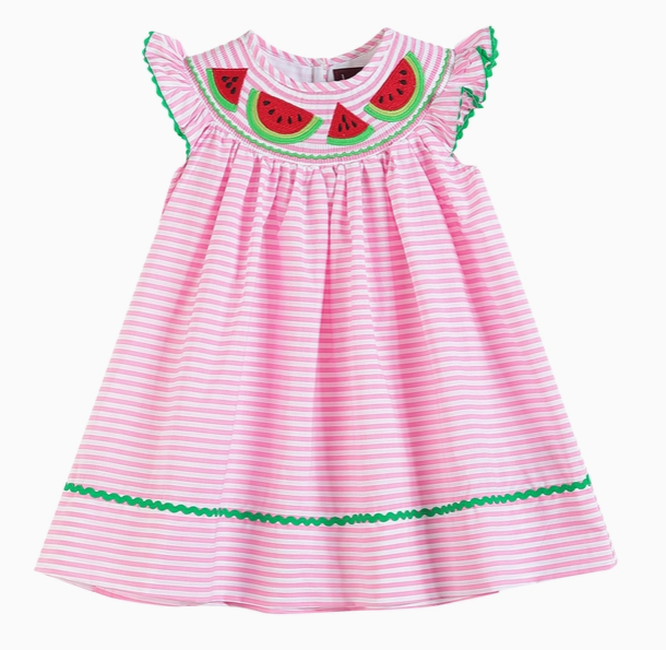 Pink Stripe Watermelon Smocked Bishop Dress