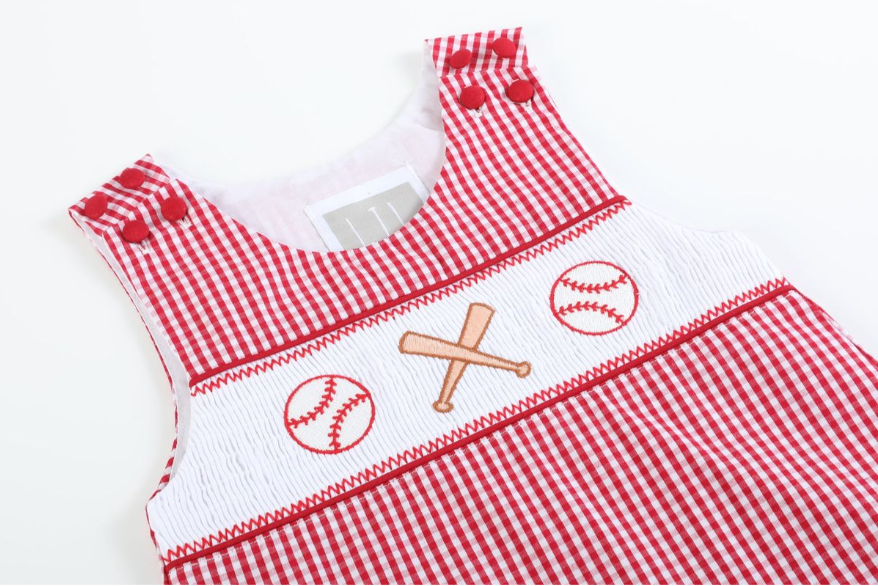 Baseball Smocked Shortalls