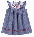 Royal Blue Gingham American Flag Smocked Bishop Dress