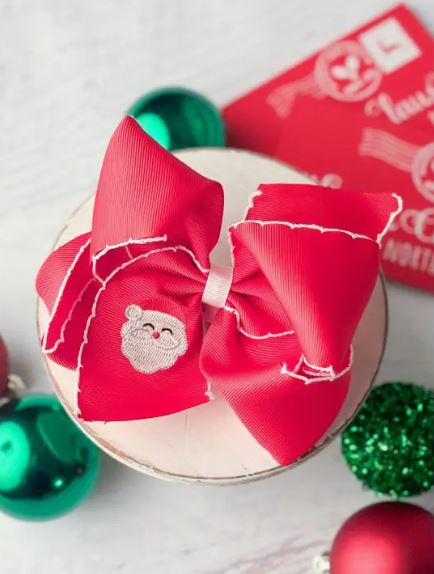 Santa Embroidered Hair Bow Clip