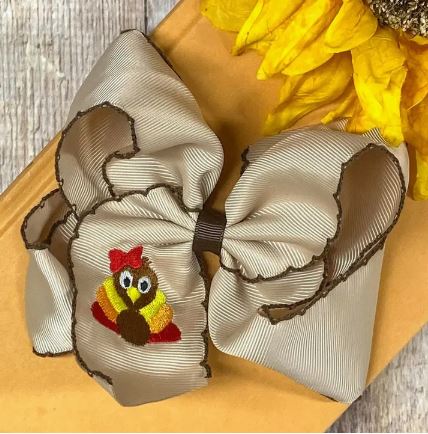 Turkey Embroidered Moonstitch Hair Bow Clip