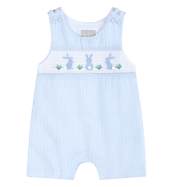 Seersucker Easter Bunny Smocked Shortall