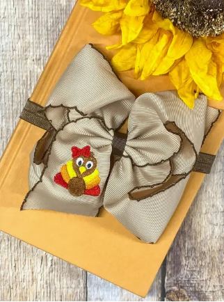 Turkey Embroidered Moonstitch Hair Bow Headband