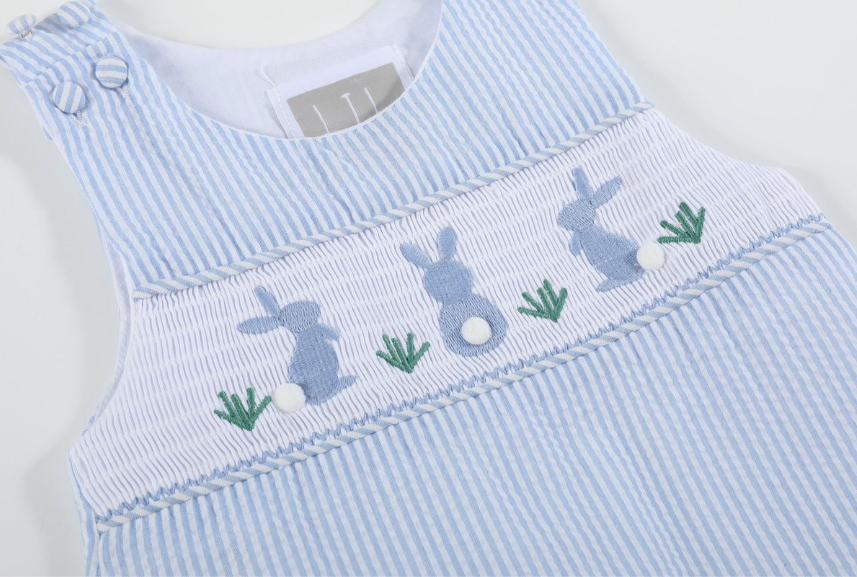 Seersucker Easter Bunny Smocked Shortall