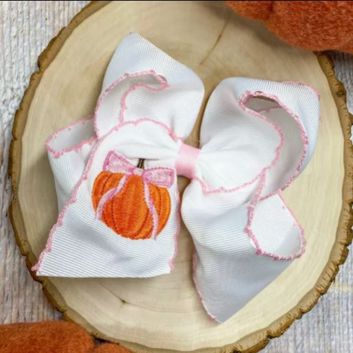 Coquette Pumpkin Embroidered Moonstitch Hair Bow Headband