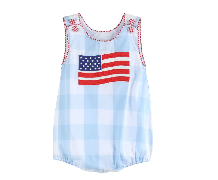 Light Blue Gingham American Flag Romper