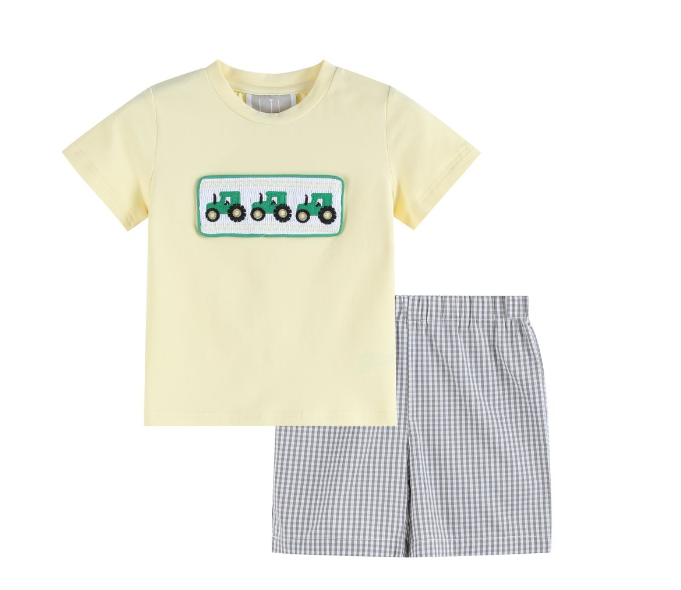 Green Tractor Smocked Short Set