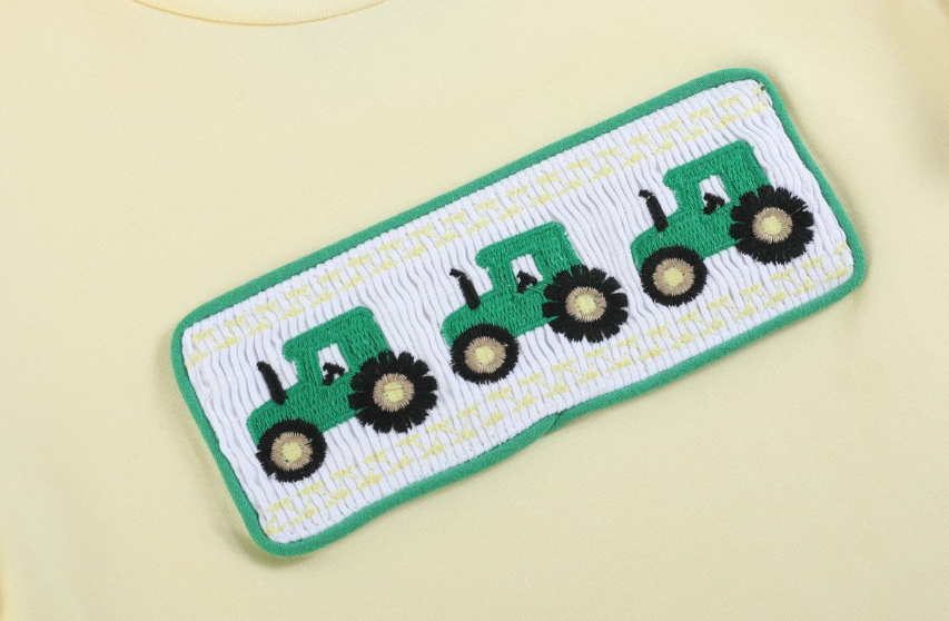 Green Tractor Smocked Short Set