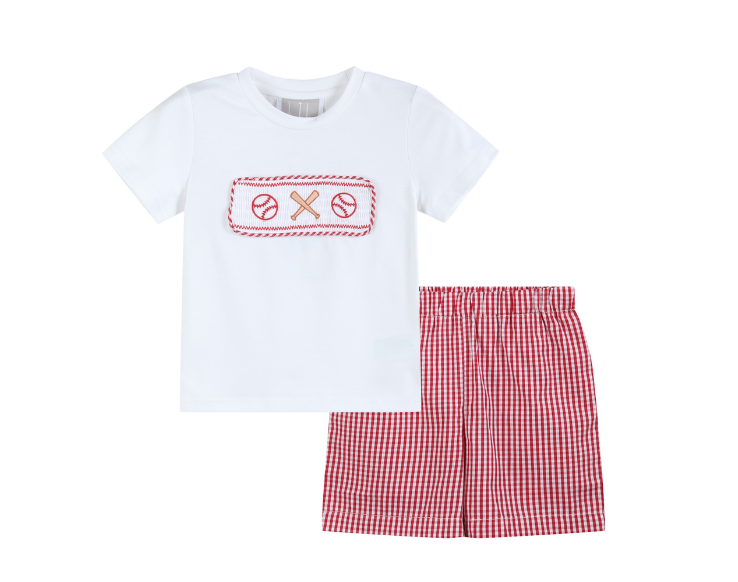 Baseball Smocked Short Set