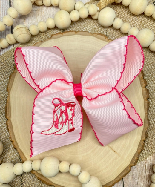 Western Boot Embroidered Moonstitch Hair Bow Clip