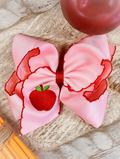 Pink Apple Embroidered Moonstitch Hair Bow Clip