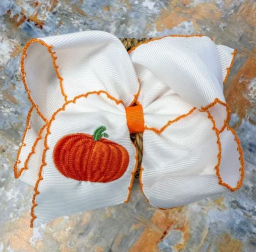 Pumpkin Embroidered Moonstitch Hair Bow Clip