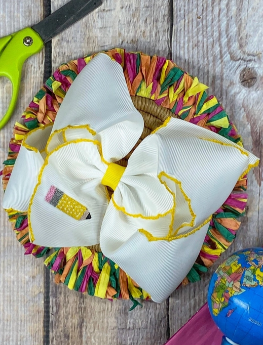 Pencil Embroidered Moonstitch Hair Bow Clip