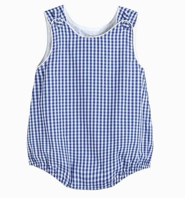 Classic Dark Blue Gingham Baby Bubble Romper