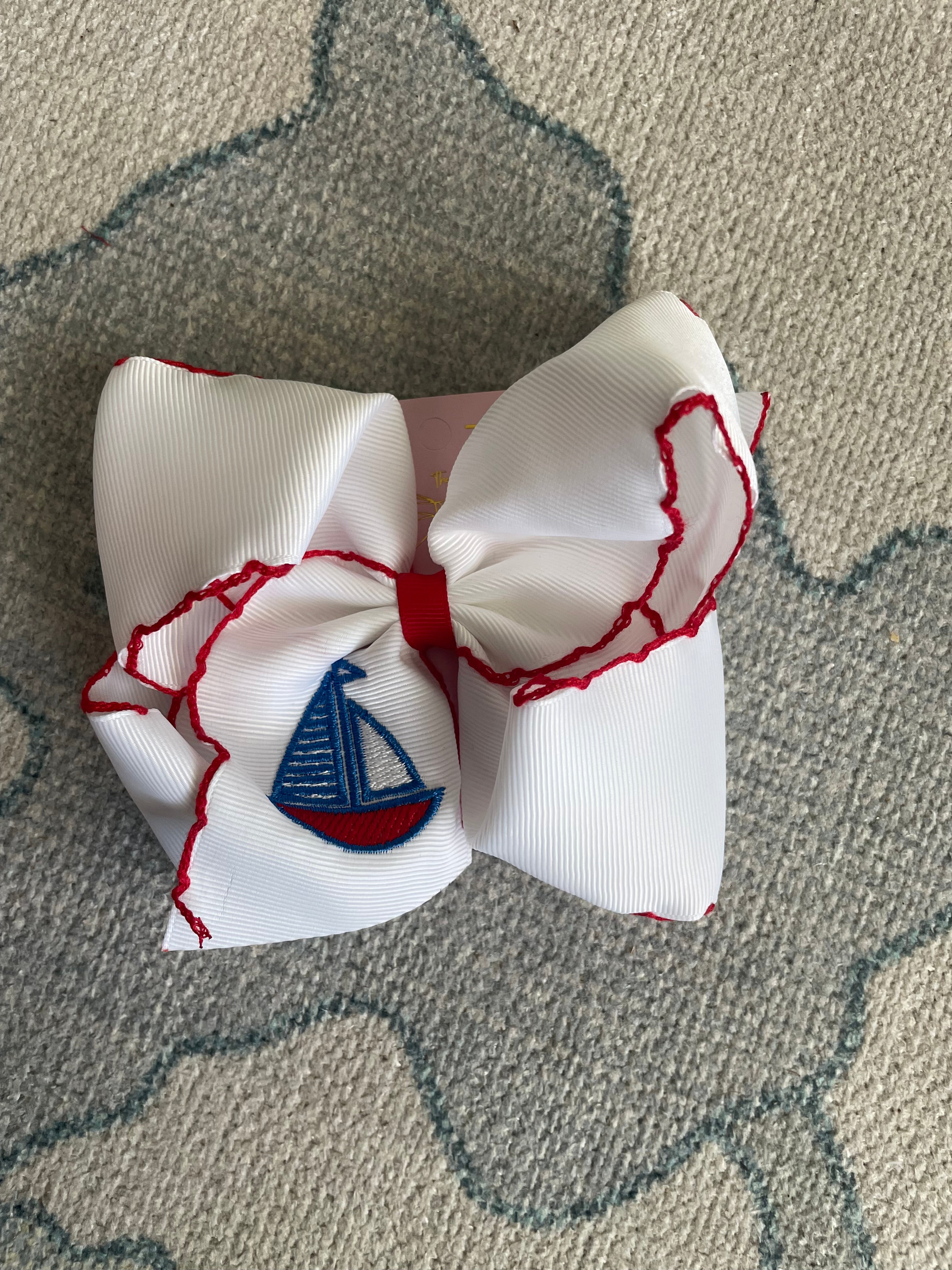 5.5” Sailboat Embroidered Hair Bow