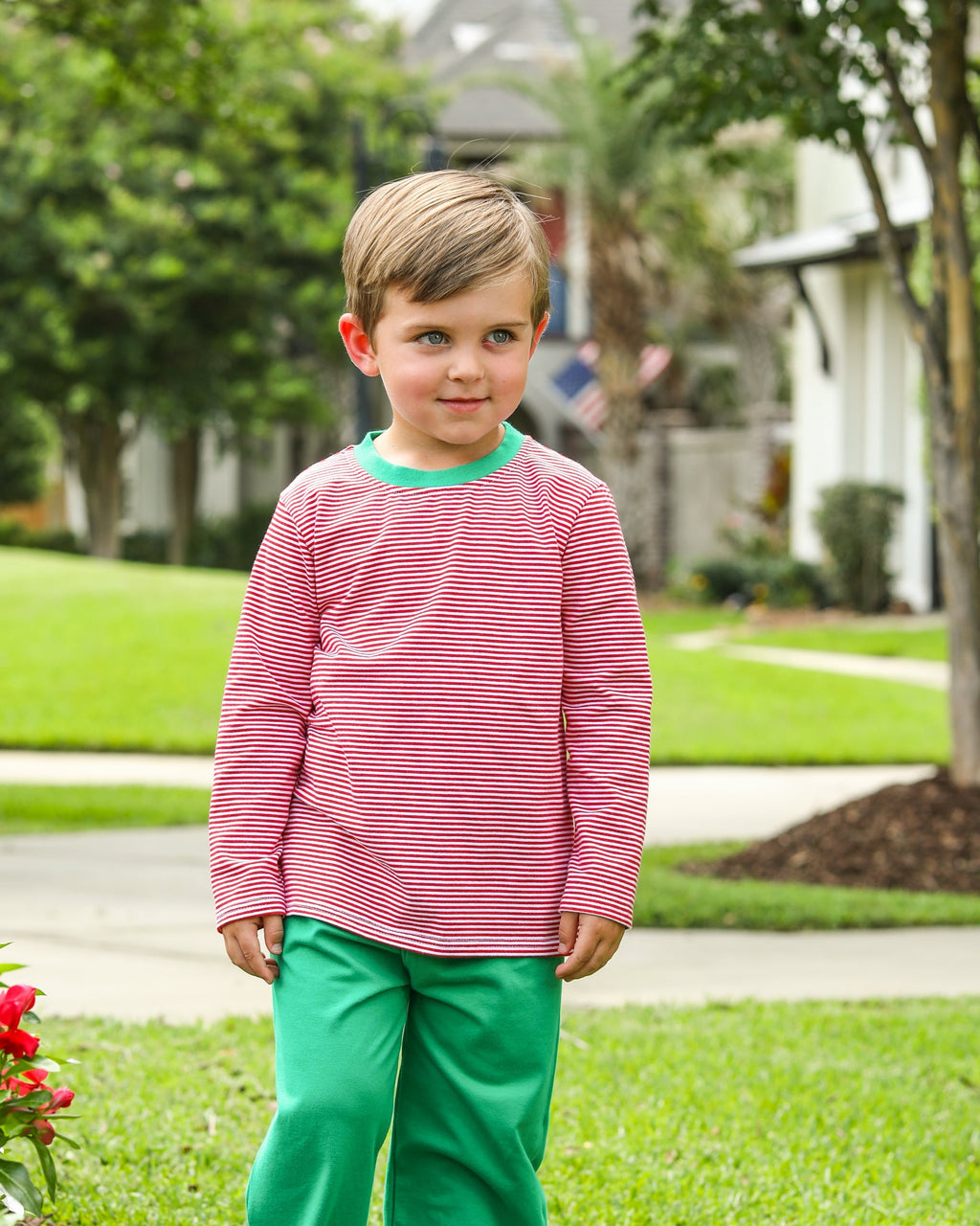 Thomas Pants Set- Red Stripe & Green