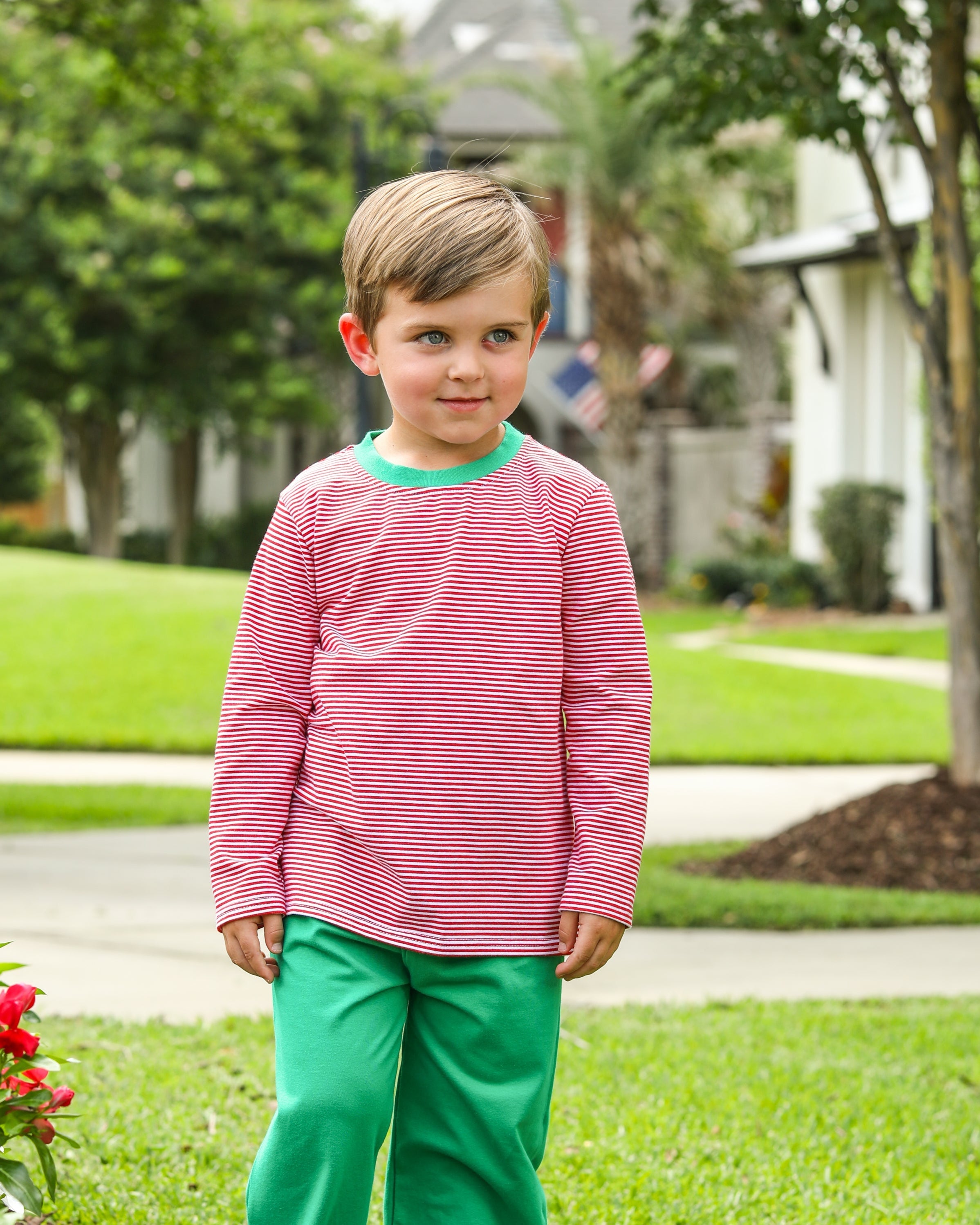 Thomas Pants Set- Red Stripe & Green