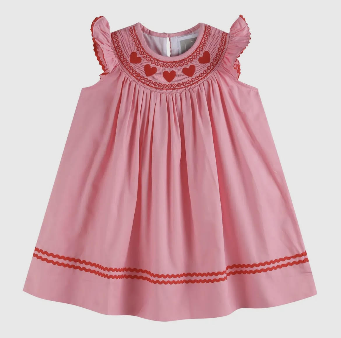Pink Hearts Smocked Bishop Dress