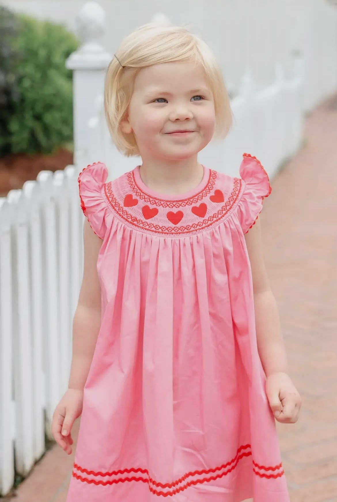 Pink Hearts Smocked Bishop Dress